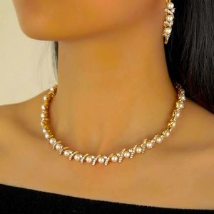 Beautiful Pearl Necklace | Rhinestone & Faux Pearl Earrings & Necklace